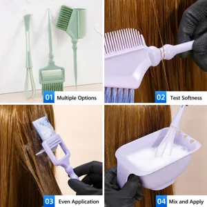 Kit d'outils de coloration avec peigne pliable, brosse et bol de mélange pour salon de coiffure.