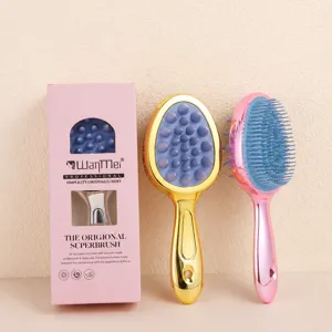 Brosse à Shampooing Double Face Portable Masseur de Cuir Chevelu Peigne Démêlant pour Cheveux Mouillés et Secs ABS TPE Outil de Soin Capillaire