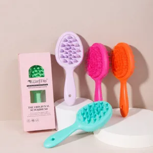 Cepillo de Champú de Silicona de Mango Largo Masajeador de Cuero Cabelludo Peine Cerdas Suaves Depurador de Cabello para Lavado Ducha Baño