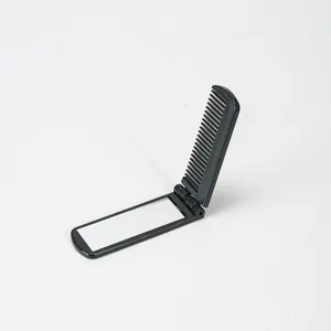 Pettine Specchio Pieghevole Portatile Mini Spazzola Capelli 2-in-1 Specchio Nero
