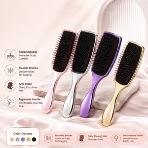 Electroplated massage hair brush for smooth detangling, luxury salon styling home care.