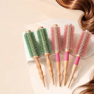 Wooden Boar Bristle Round Hair Brush Anti-Frizz Curling Styling Comb For Home Salon Blow Drying Hair Care