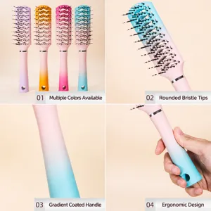 Set spazzola per capelli con manico sfumato, design ergonomico e denti massaggianti.