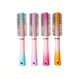 Macaron gradient round hair brush set for professional styling and blow drying, vibrant colors.