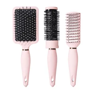 Professional Pink Hair Comb Set Detangling Cushion Paddle Brush Round Curling Hairbrush Vent Styling Comb For Women Hair Massage