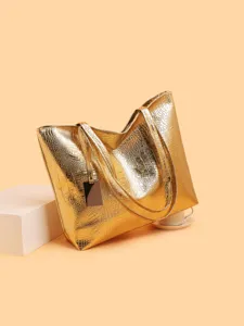 Modische goldene Kroko PU Leder Shopper Tasche, große Kapazität Damen Schultertasche.