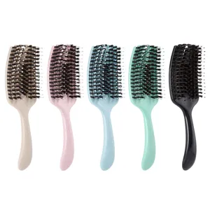 Curved Vented Hair Brush Set 5 Colors Nylon Boar Bristle Detangling Hair Styling Comb