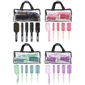 Professional hair brush set with transparent storage bag, vent comb and roller brushes.