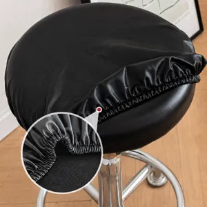 Housse de Chaise Ronde en Cuir Imperméable Style Minimaliste Couleur Unie Élastique Anti-poussière pour Tabouret de Bar Chaise Pivotante Protection