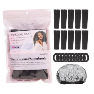 Kit de rouleaux à cheveux en mousse noire avec bigoudis de nuit chouchous et filet de coiffure.