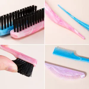 Schweineborsten Kantenkontrollbürste und Toupierkamm Set mit spitzem Griff für Haarstyling.