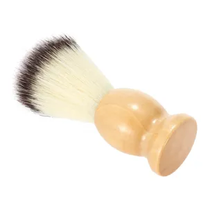Retro wooden handle men shaving brush with soft synthetic bristles for rich foam and beard cleaning.