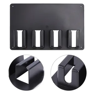 Soporte de pared para maquinilla de pelo con cuatro ranuras y vista de detalle para salón.