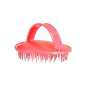 Pink scalp massage brush for hair washing, ergonomic handle for easy daily scalp care use.
