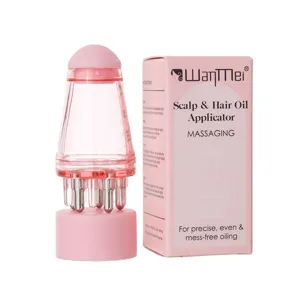 Scalp and hair oil applicator with massage roller comb for precise and even scalp serum oiling.