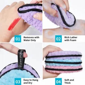 Soft reusable makeup remover pad with hanging strap for gentle facial deep cleansing.
