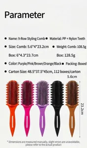 Professional 9-row hair styling brush, durable PP and nylon teeth design for easy daily curls.