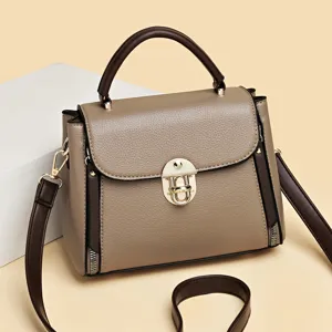 Retro Minimalist Lock Crossbody Bag For Women Genuine Leather Top Handle Satchel Bag Fashion Casual Versatile Shoulder Bag