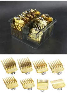 Professional gold plated hair clipper guide combs set with transparent storage box salon tools
