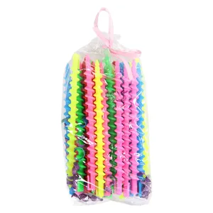 Colorful spiral hair curlers set in transparent bag, DIY wave styling rollers for curly hair.