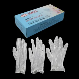 Gants en PVC transparent jetables boite de 100 pieces pour le nettoyage menager et salon de coiffure