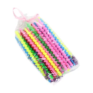 Colorful spiral hair curlers in a clear bag with pink ribbon, easy DIY styling tool for waves.
