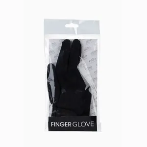 Professional black three finger salon heat resistant glove for hair styling and curling use.