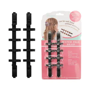 Main image of black plastic hair braider styling tools with retail packaging kit for easy braiding.