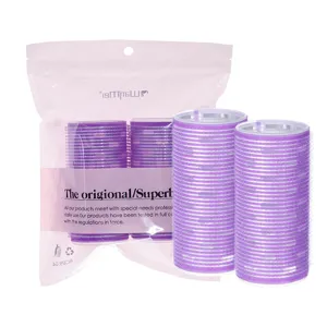 Professional purple self-grip hair rollers set with packaging bag for fluffy bangs styling