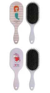 Set di spazzole per capelli con cuscino e stampa sirena e unicorno carini per la cura quotidiana.