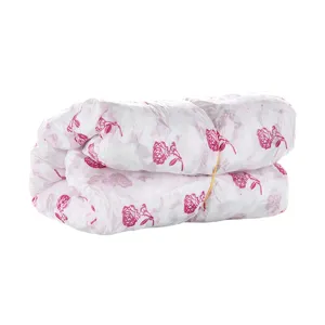 Disposable plastic shower cap with pink rose pattern, waterproof hair bathing cap for home salon use.