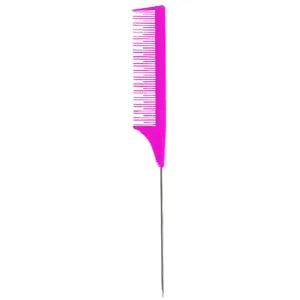 Professioneller pinker Stielkamm mit Metallnadel zum Haare stylen, Scheiteln und Färben.