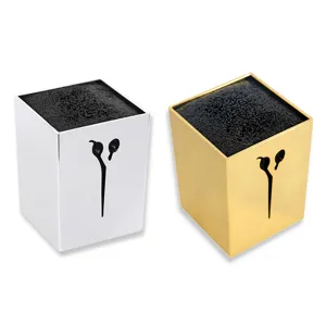 Silver and gold electroplated hair styling tool organizer boxes with scissor cutout design.