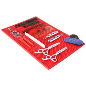 Set de alfombrilla de silicona para peluquería con tijeras de corte profesionales.