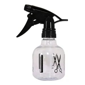 Flacone spray per parrucchieri trasparente in plastica per saloni professionali.