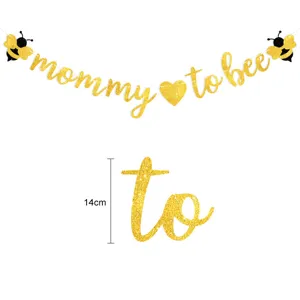 Gold Glitter Mommy To Bee Garland Bee Heart Banner Baby Shower Party Decorations Hanging Bunting Flags Celebration Supplies