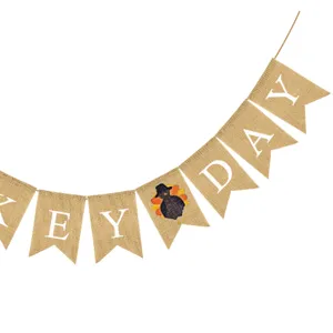 Thanksgiving burlap banner retro turkey swallowtail flags autumn party hanging decor set