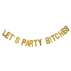 Bandeau de fête lettres pailletées or vue détaillée, déco élégante pour célébration.