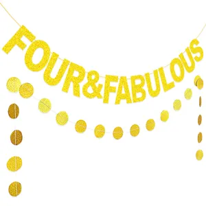 Gold glitter FOUR and FABULOUS banner detail showing gorgeous sparkling dots garlands.