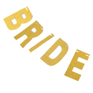 Bandera de letras de papel BRIDE con purpurina dorada para decoracion de fiesta de boda.