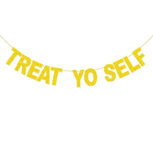 Gold glitter banner treat yo self party decoration hanging sign wedding celebration