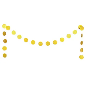 Gold glitter paper circle garland detail shot, perfect for wedding party decoration.