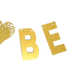 Letras de pancarta de papel con purpurina dorada para fiesta de bodas y decoración colgante.