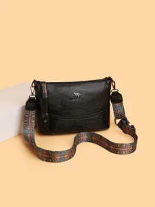 Donna elegante borsa a tracolla nera con cinturino largo etnico borsa casual quotidiana.