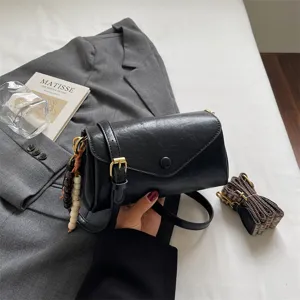 Retro women black PU leather pillow shoulder bag fashion casual chic crossbody handbag