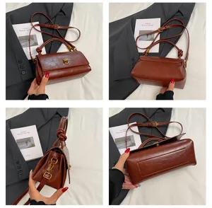 Vintage brown women shoulder handbag minimalist PU leather crossbody bag for commute daily