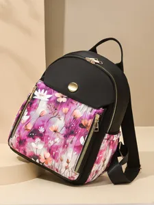 Damen Mode Freizeit Nylon Rucksack Hauptansicht, stilvolles Blumenmuster Schulrucksack.