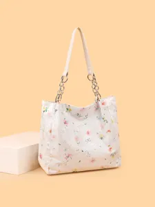 Women floral lace tote bag large capacity stylish shoulder handbag with chain straps