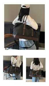 Grand sac de voyage fourre-tout en toile avec garniture en cuir marron pour vos déplacements.