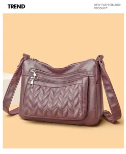 Women Soft Leather Crossbody Bag Casual Multi-Pocket Shoulder Bag Vintage Daily Purse.